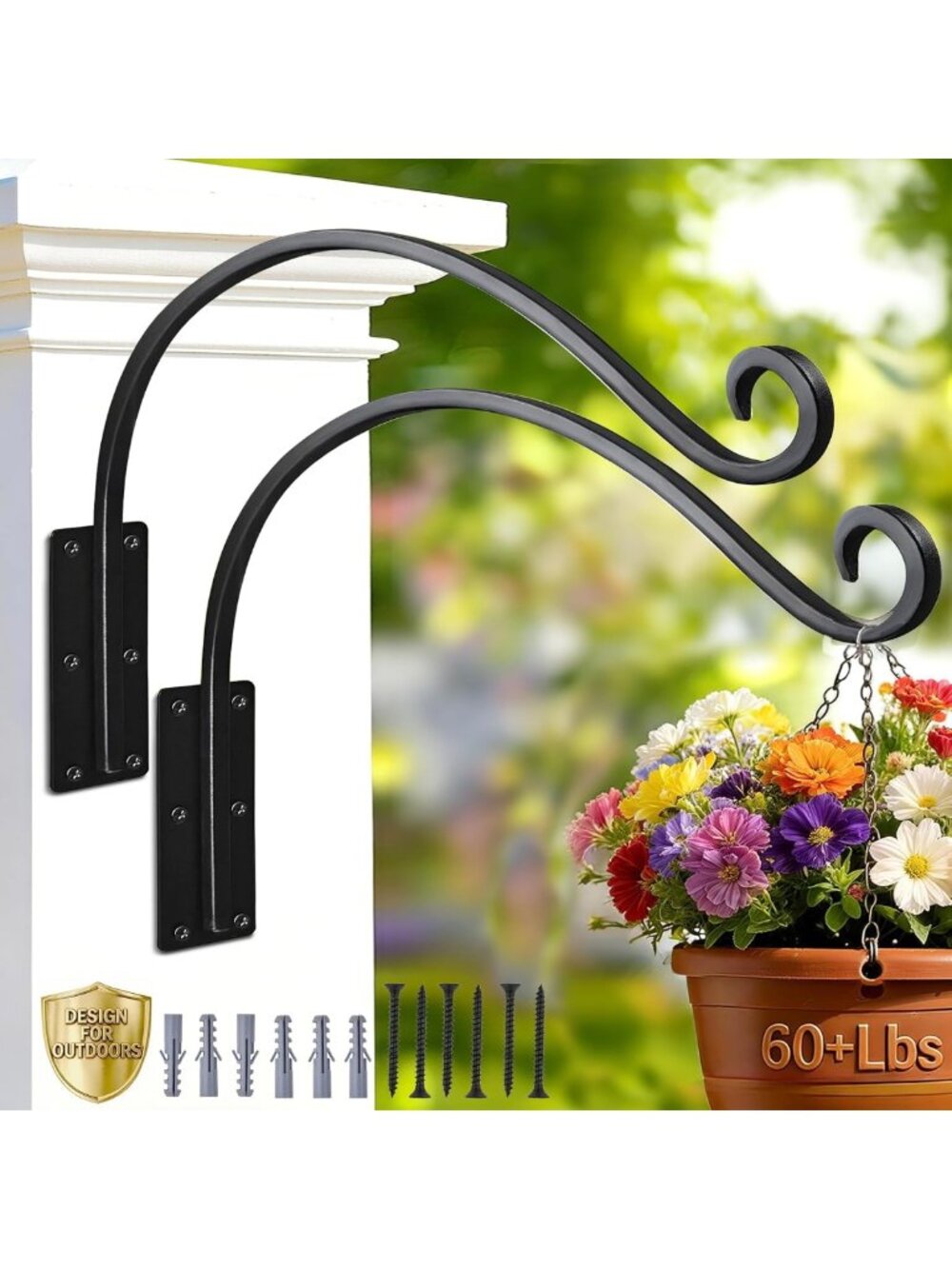 Heavy Duty 16-Inch Outdoor Plant Hangers - 2 Pack Durable Hanging Hooks